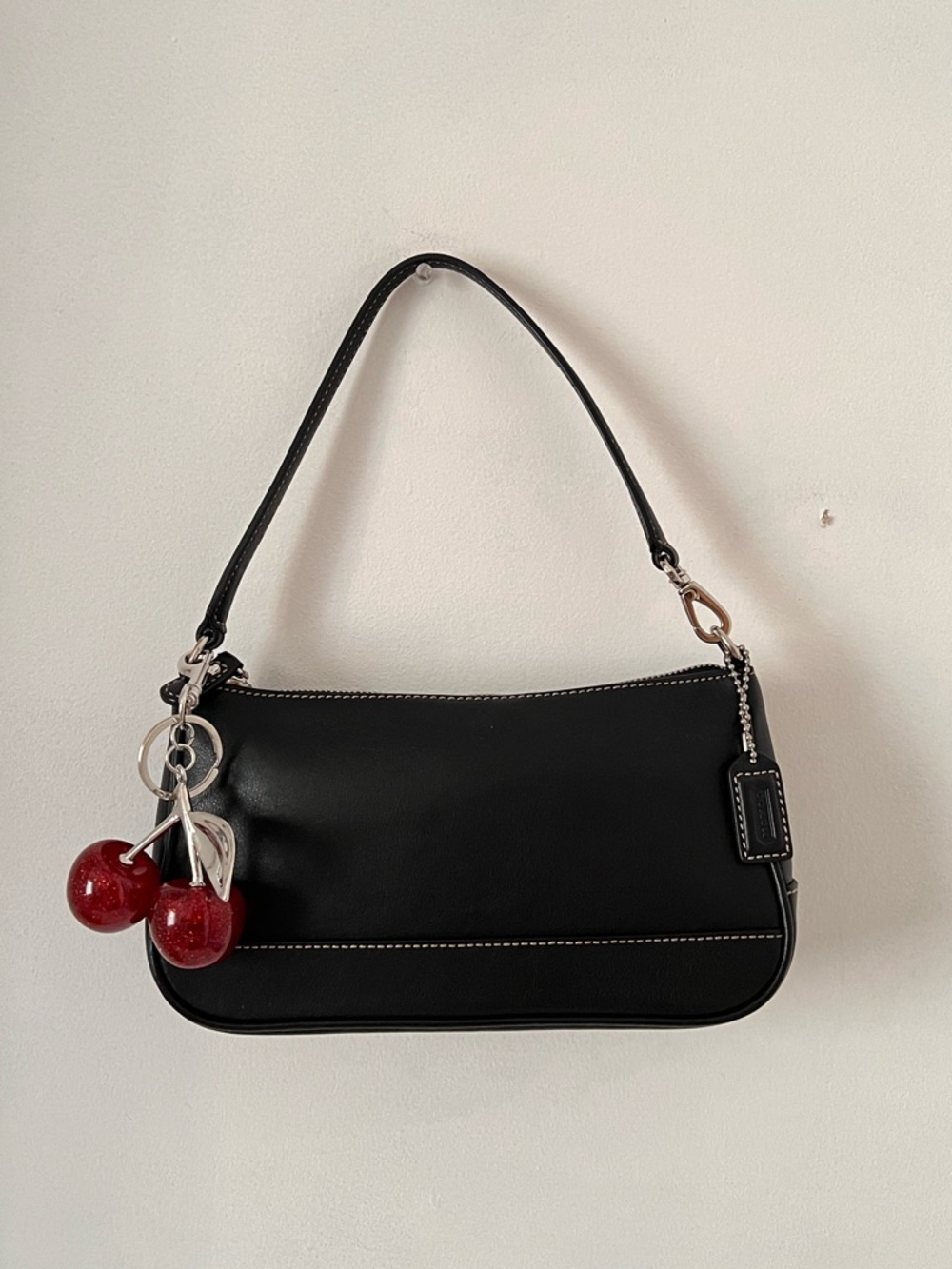 Coach Black Shoulder Bag with Cherry Charm - Women